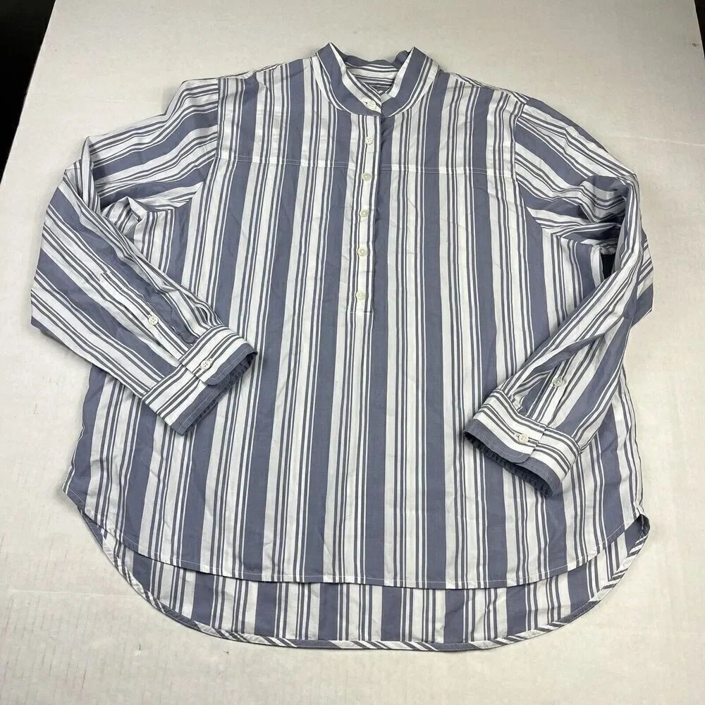 J.Crew Womens Popover Tunic Top Stripes Long Sleeve Work Casual Shirt Size 14